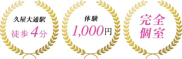 久屋大通駅徒歩4分、体験1,000円、完全個室
