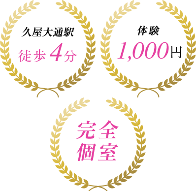 久屋大通駅徒歩4分、体験1,000円、完全個室